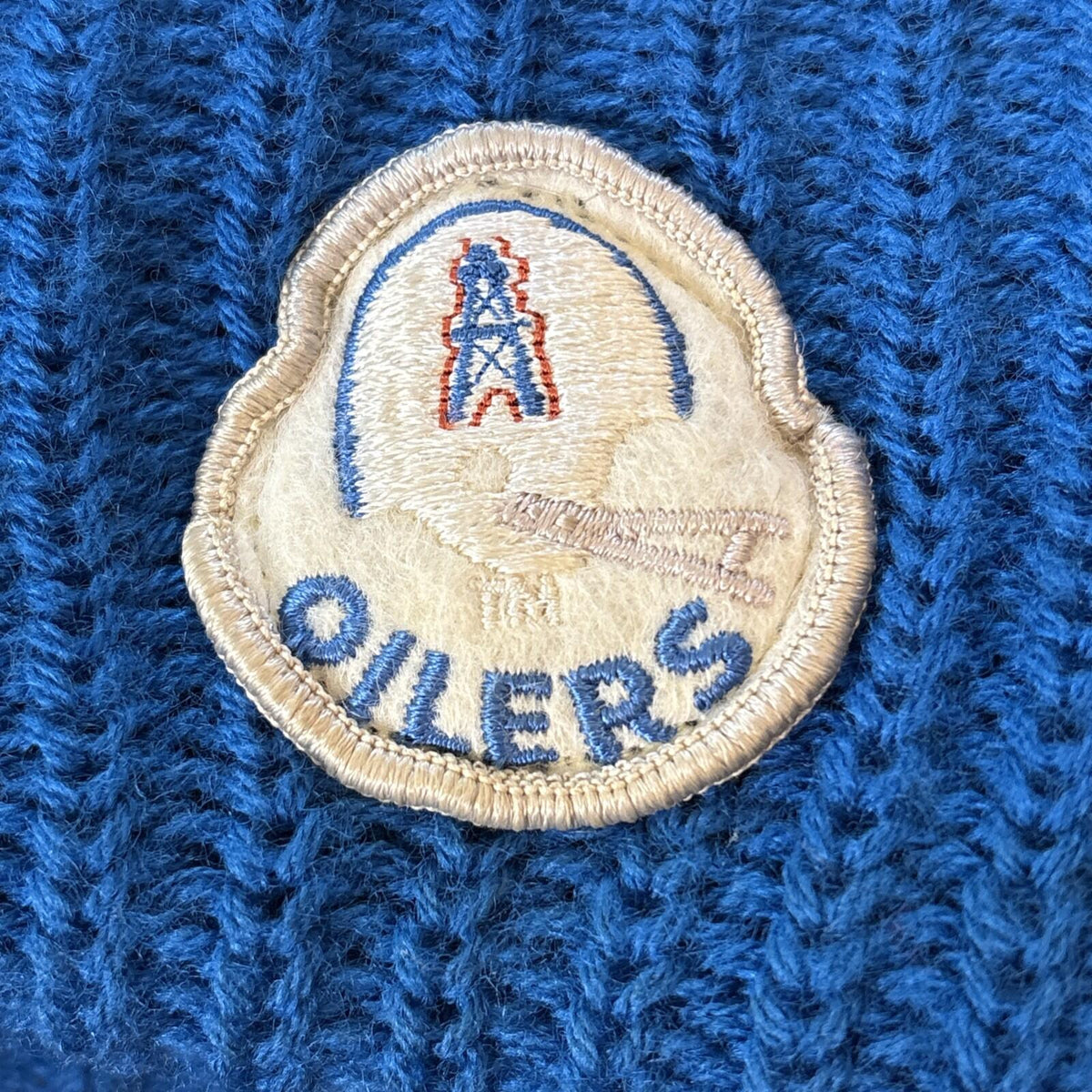 VTG Houston Oilers 1970s Knit Pom Beanie Hat Red Blue Retro