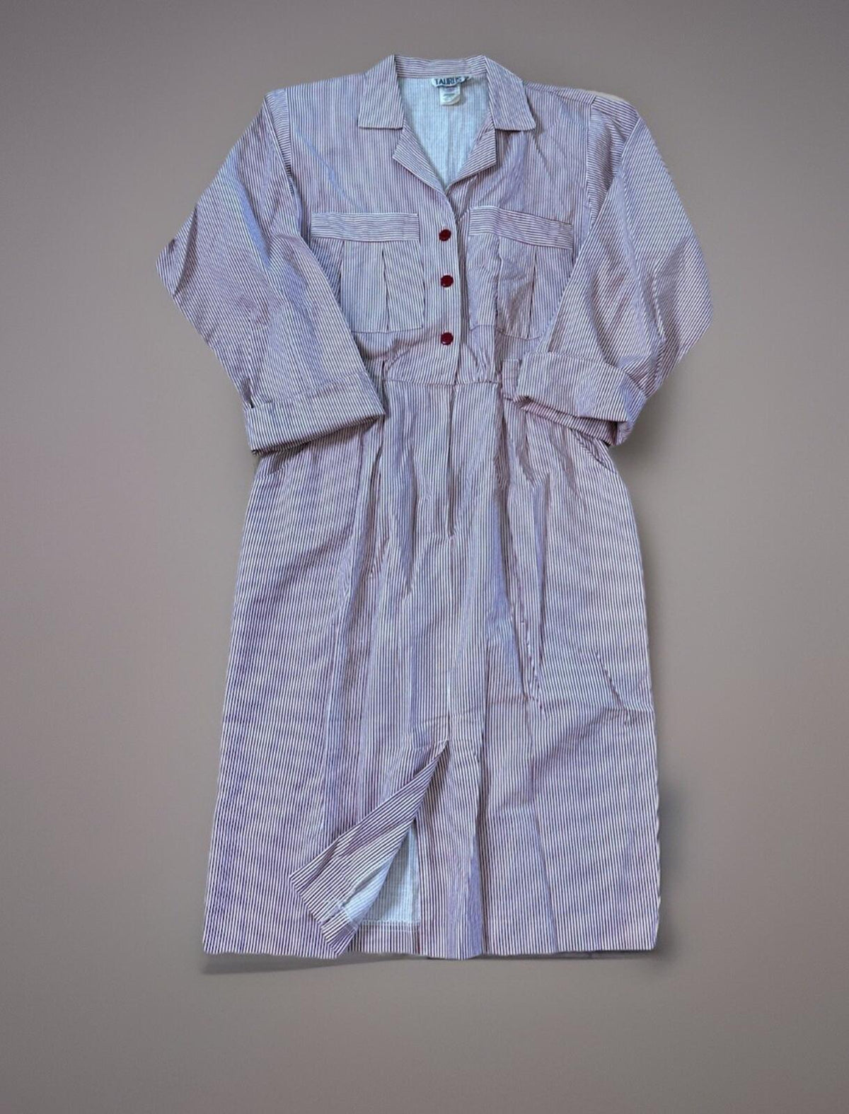 1980s Taurus II Red and White Stripe Union-Made Shirt Dress
