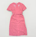 Vintage A Lady Petite Fashion Pink Embroidered Belted Midi/5