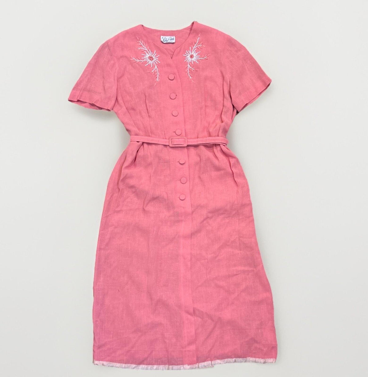 Vintage A Lady Petite Fashion Pink Embroidered Belted Midi/5