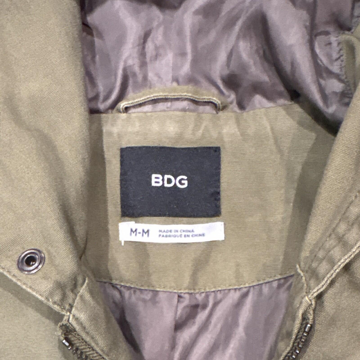 BDG Olive Green Hooded Military Parka Jacket with Flag Lined