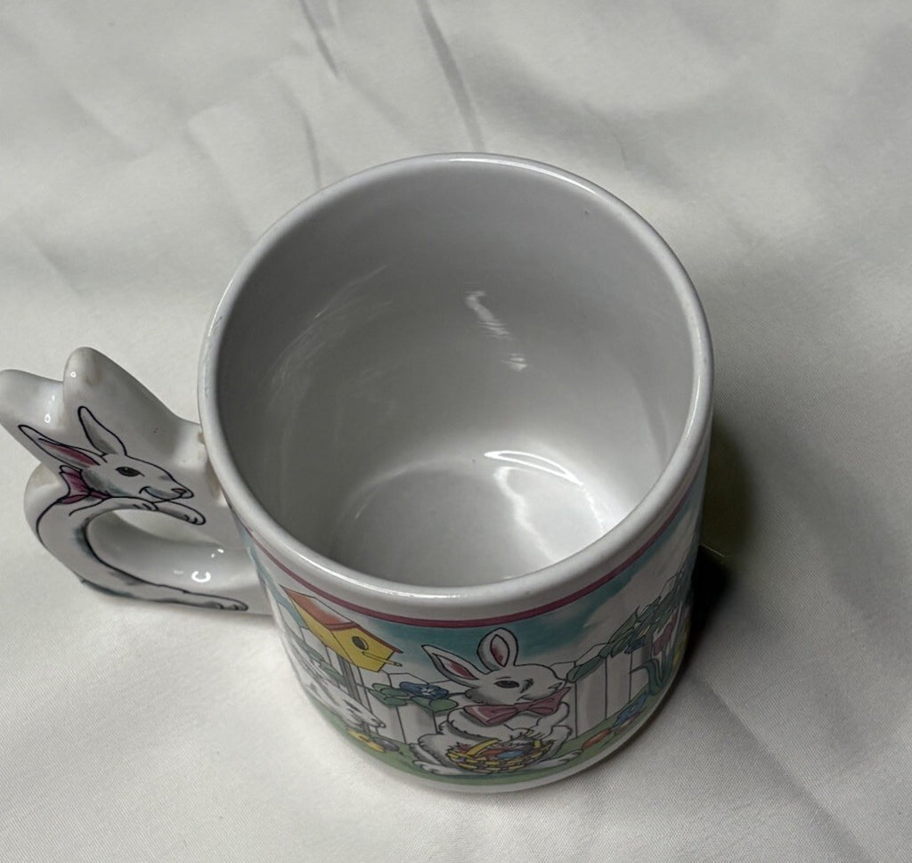 Vintage 1980s Easter Bunny Ceramic Mug With Bunny Handle