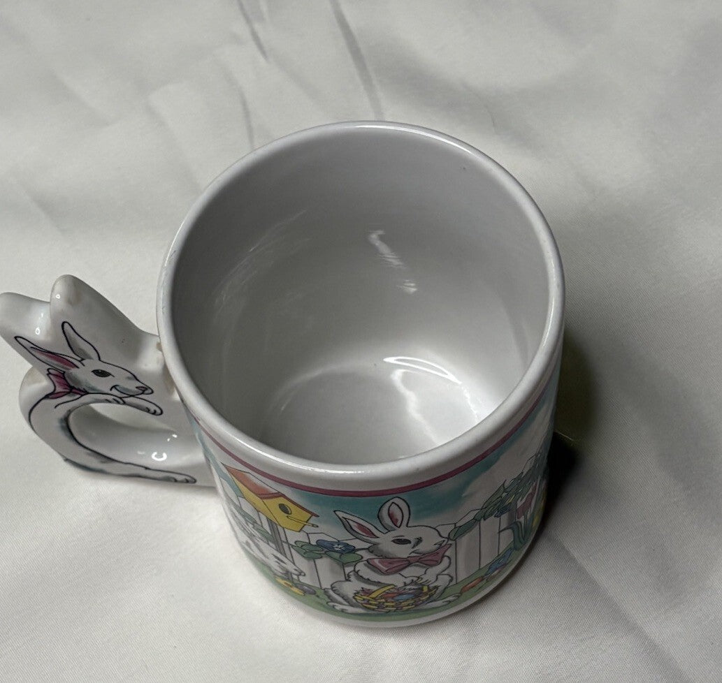 Vintage 1980s Easter Bunny Ceramic Mug With Bunny Handle