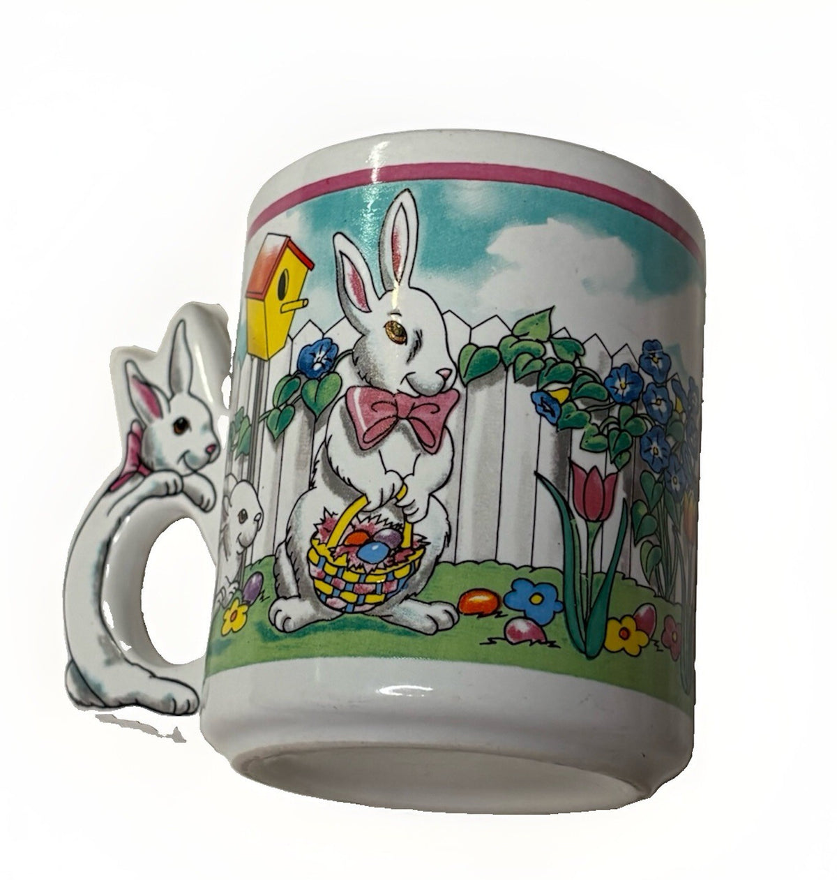 Vintage 1980s Easter Bunny Ceramic Mug With Bunny Handle