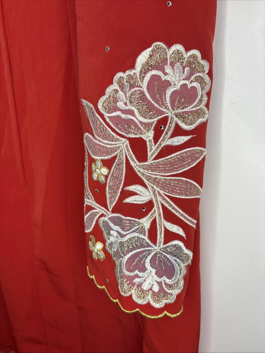Bewa Fashion Vibrant Cherry Red Embroidered Floral Dress - M