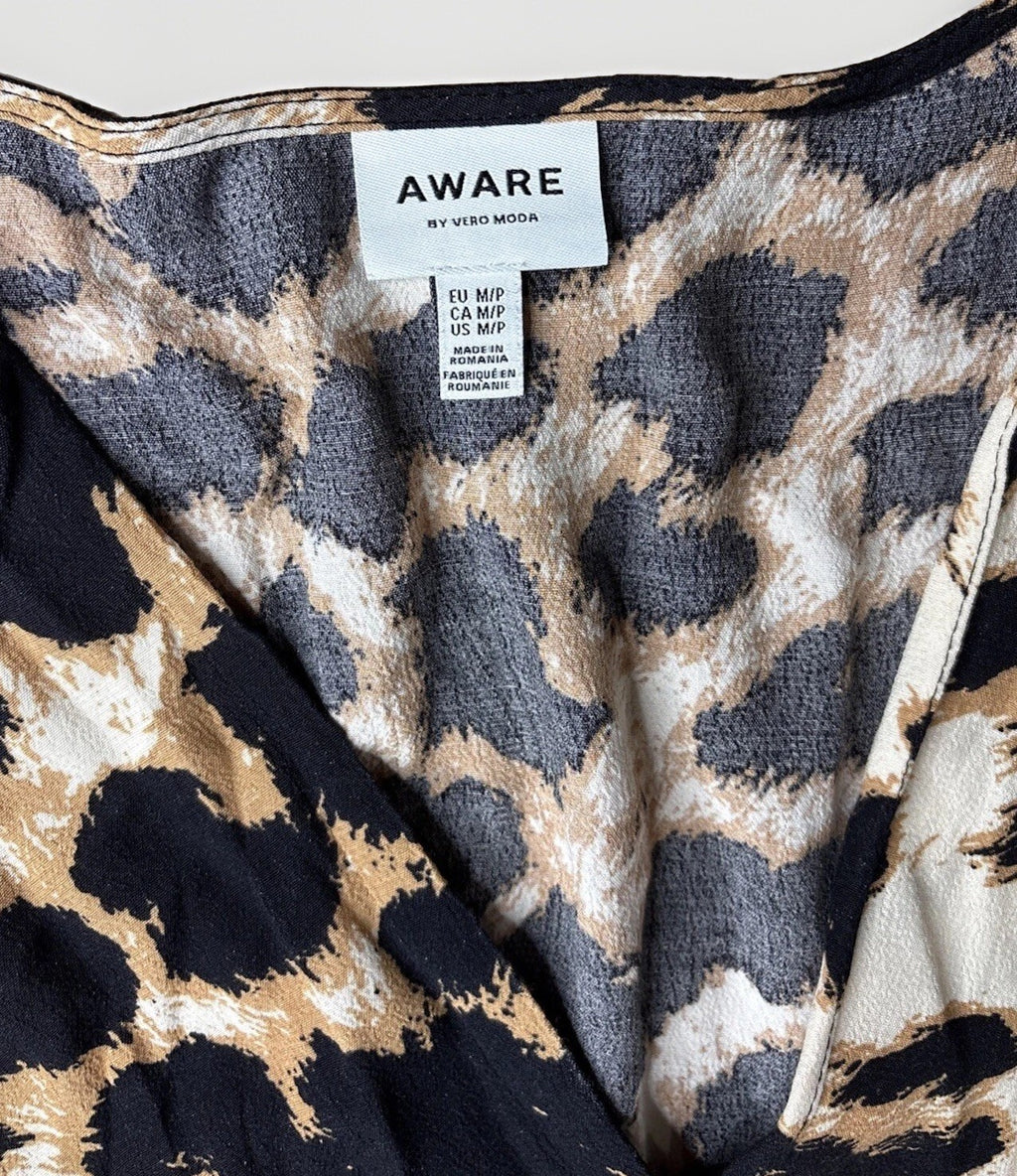 AWARE Vero Moda Eco Leopard Print Wrap Dress Size M