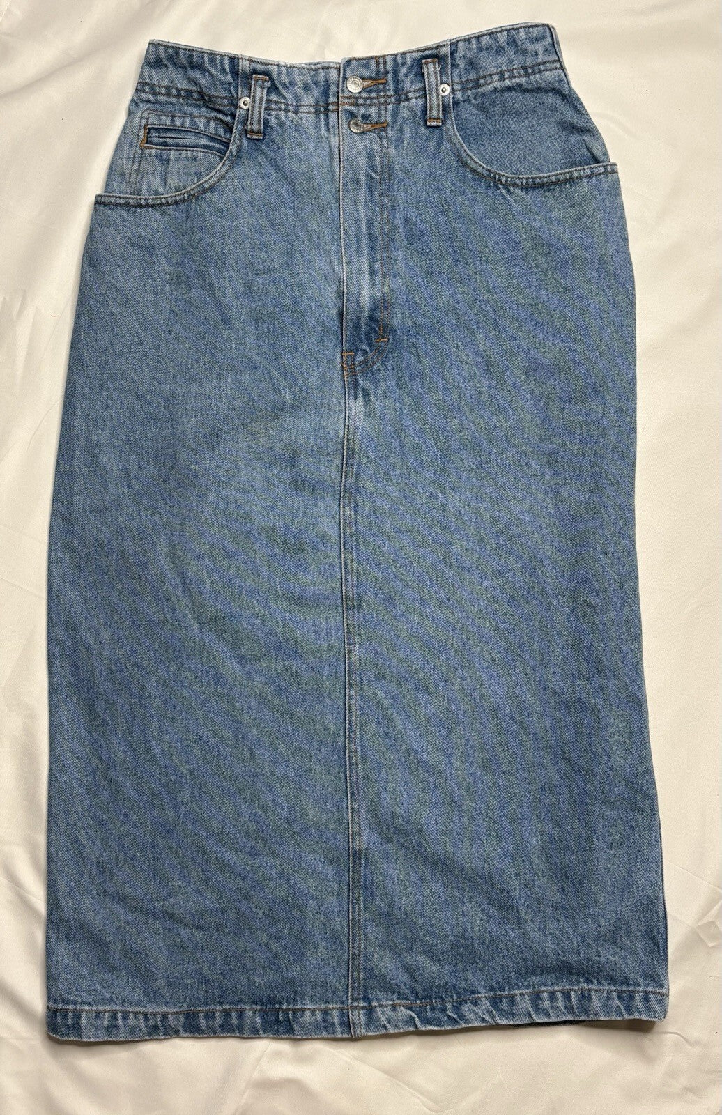 Vintage 1990s Jordache Blue Denim Midi Pencil Skirt, High-Ra