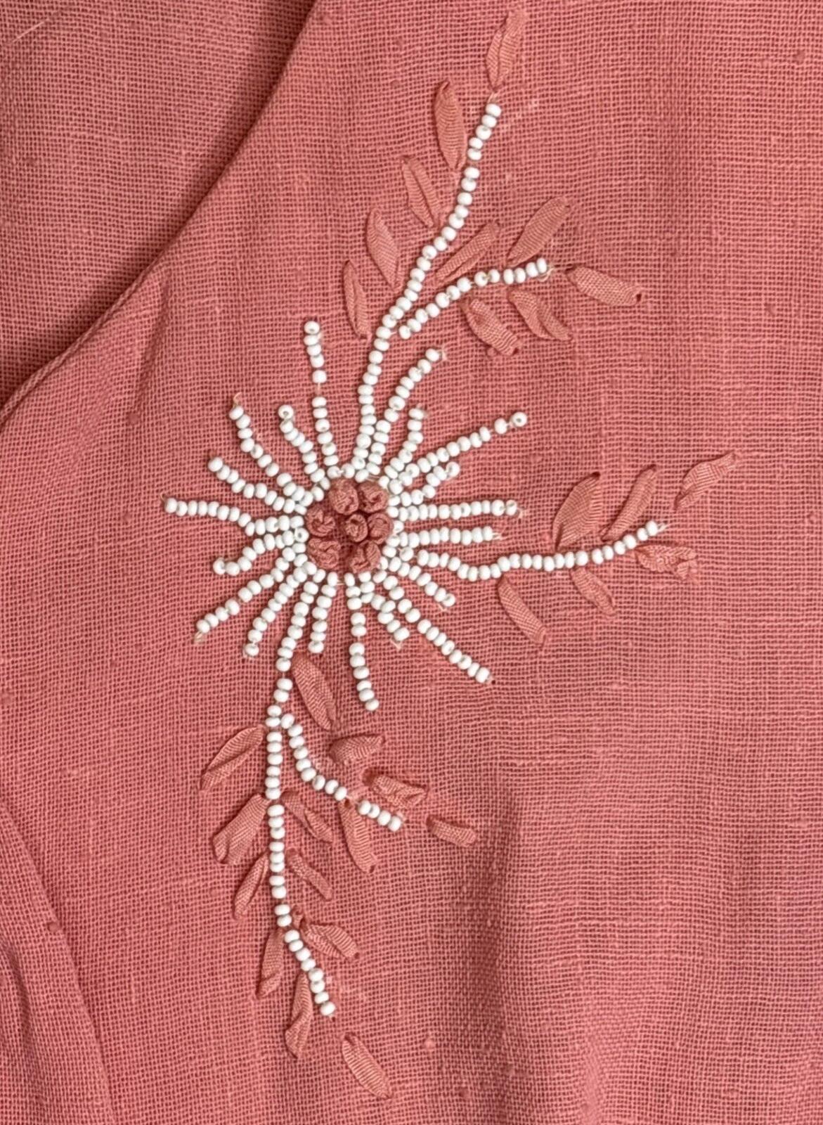 Vintage A Lady Petite Fashion Pink Embroidered Belted Midi/5