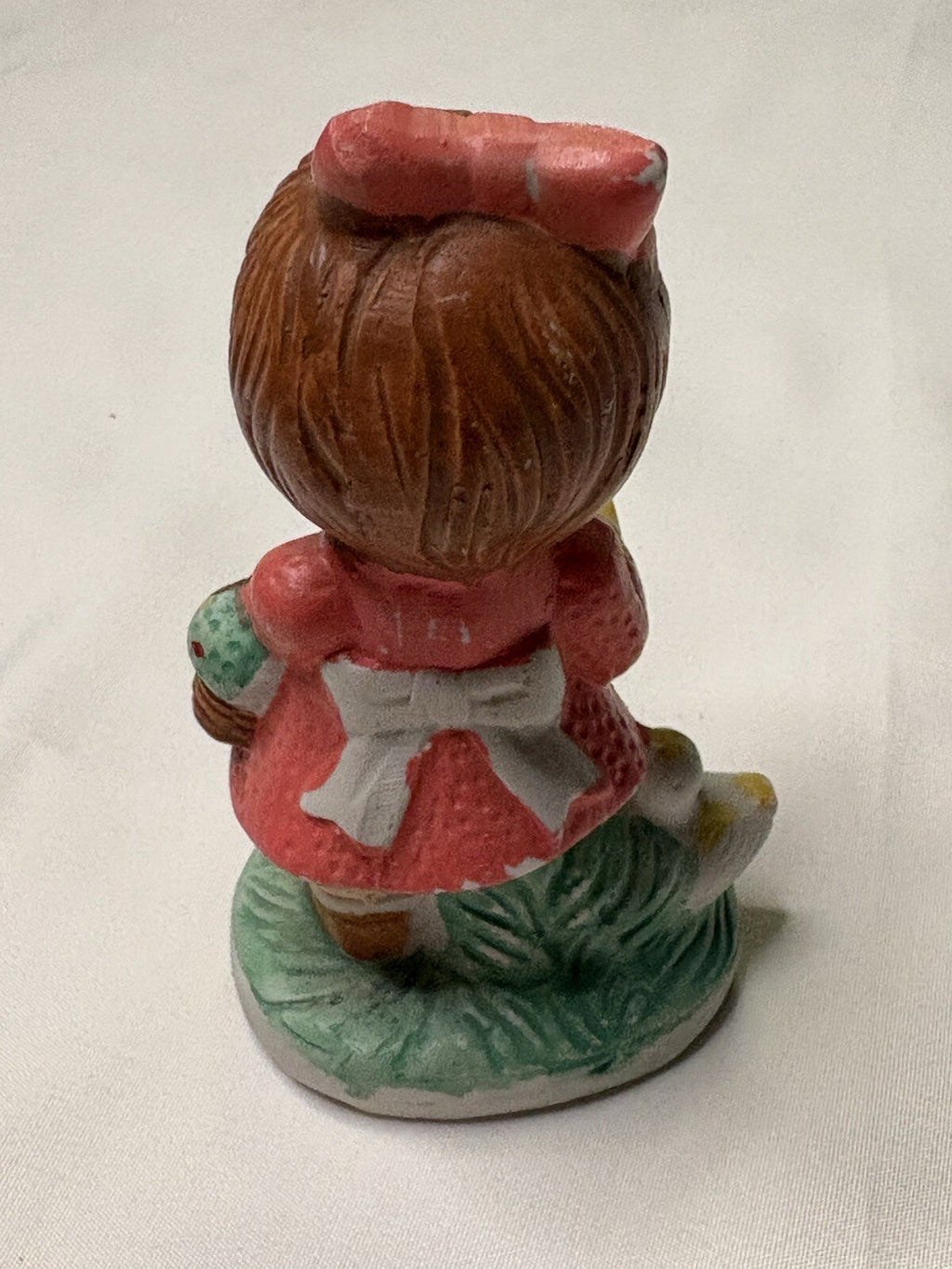 Vintage Mid-Century Hand-Painted Ceramic Girl with Flower Basket and Duck Figure