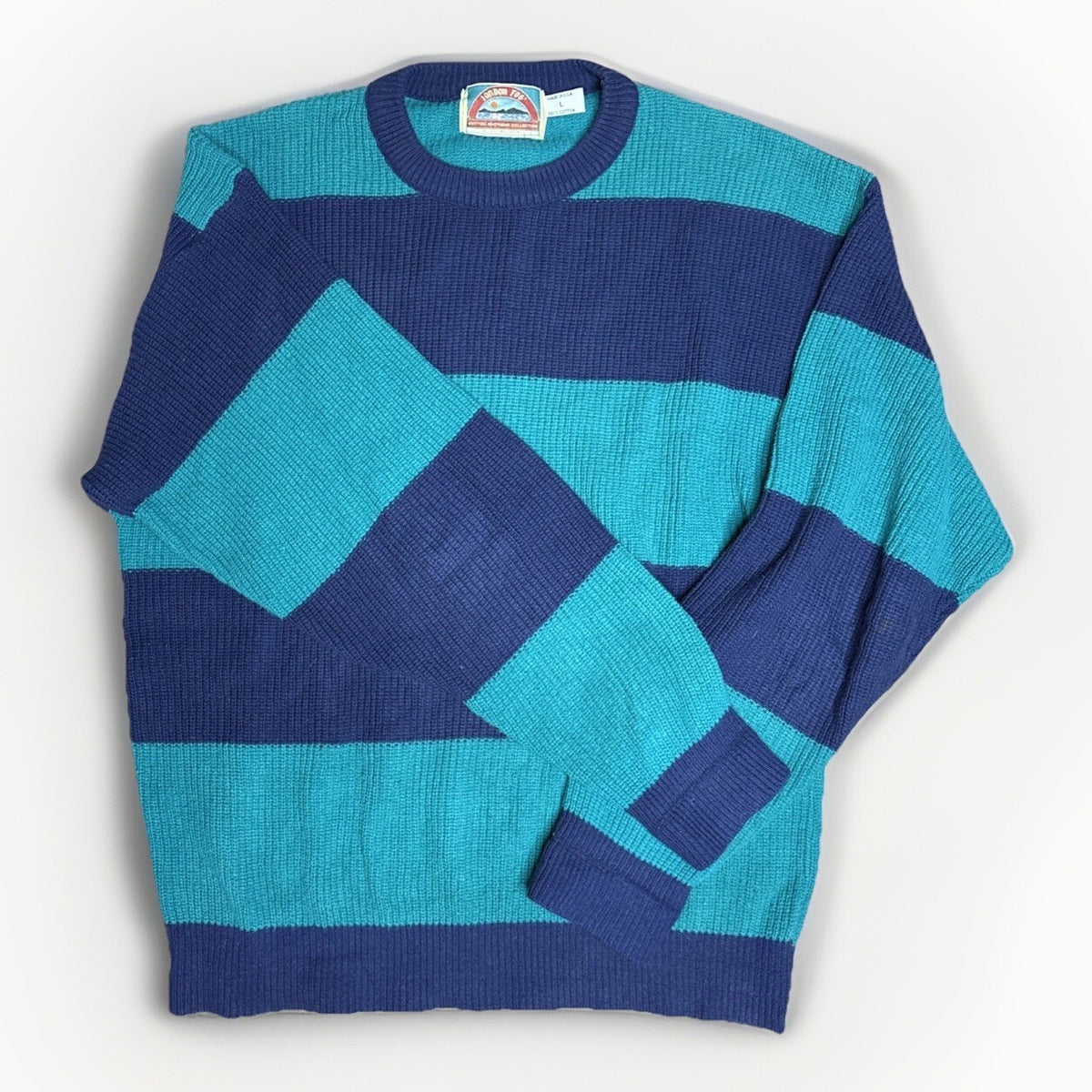 Vintage 90s London Fog Men Large Striped Knit Sweater USA