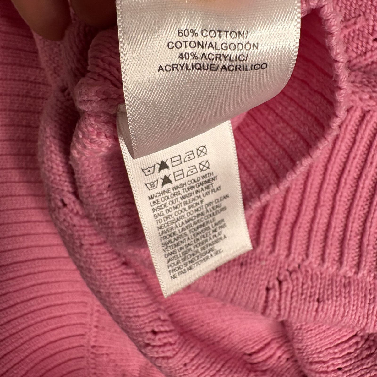 Lucky Brand Pink Heart Cable Knit Crewneck Sweater S