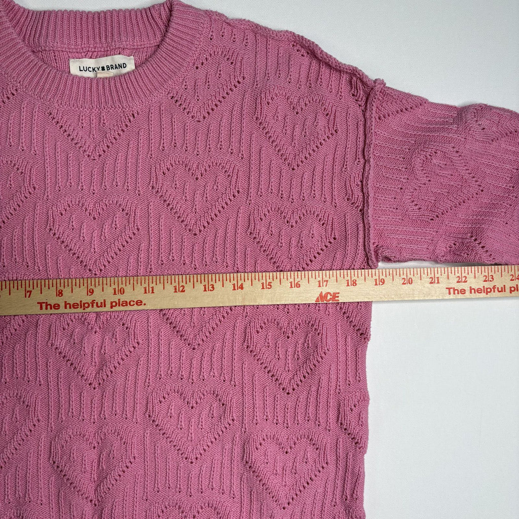 Lucky Brand Pink Heart Cable Knit Crewneck Sweater S