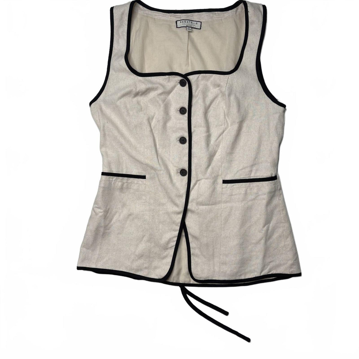 Bagatelle Collection Beige Linen Blend Button Vest Top S