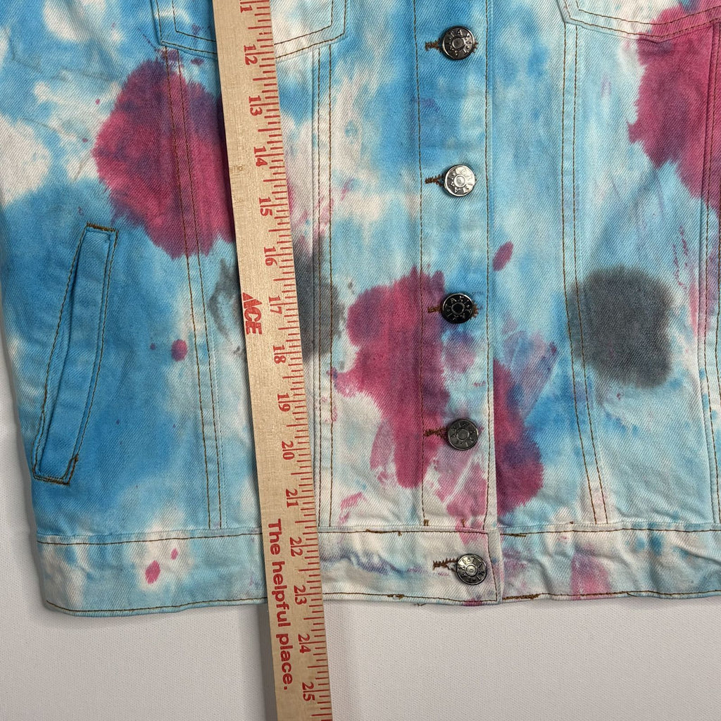 Vintage TAXI Tie Dye Denim Trucker Jacket Pink Blue S