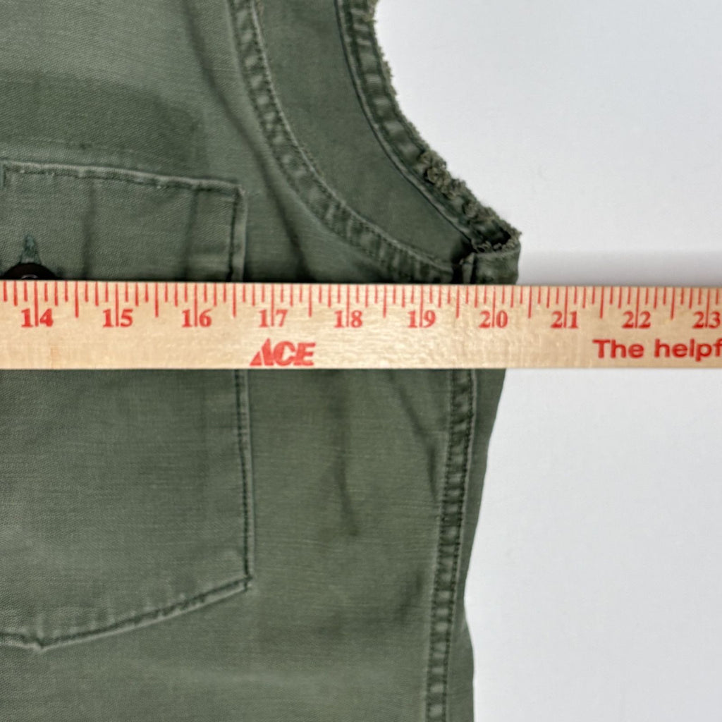 Vintage Utility Vest Green Cargo Pocket Sleeveless Jacket