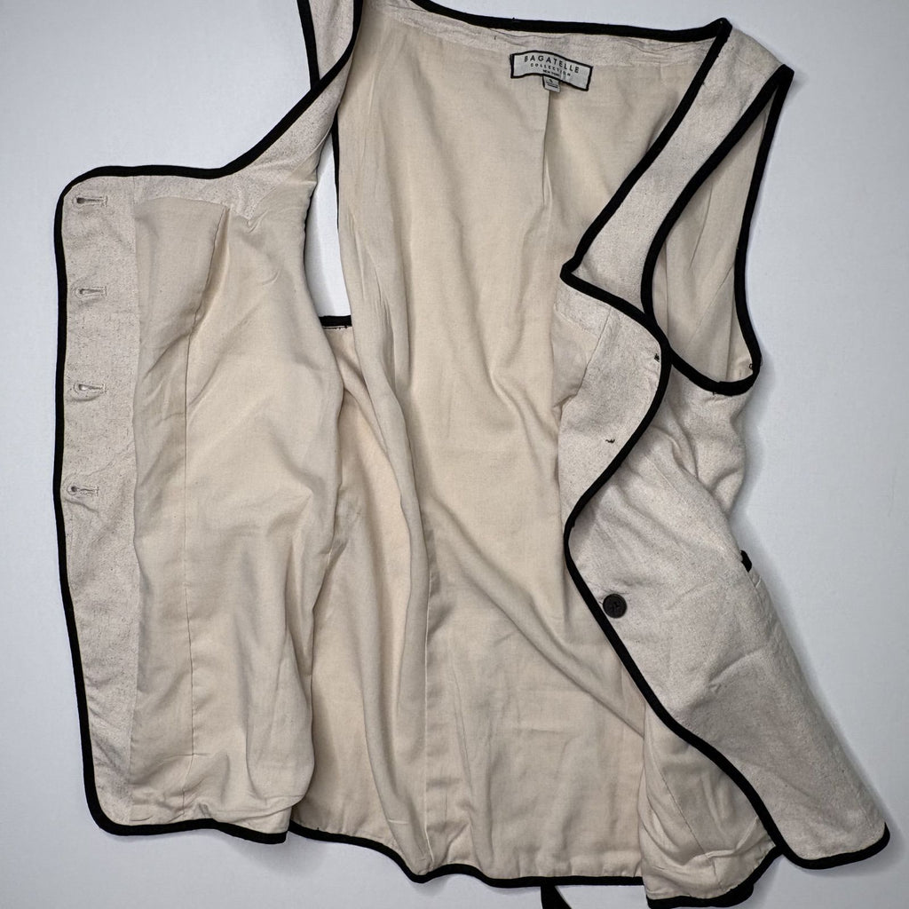 Bagatelle Collection Beige Linen Blend Button Vest Top S