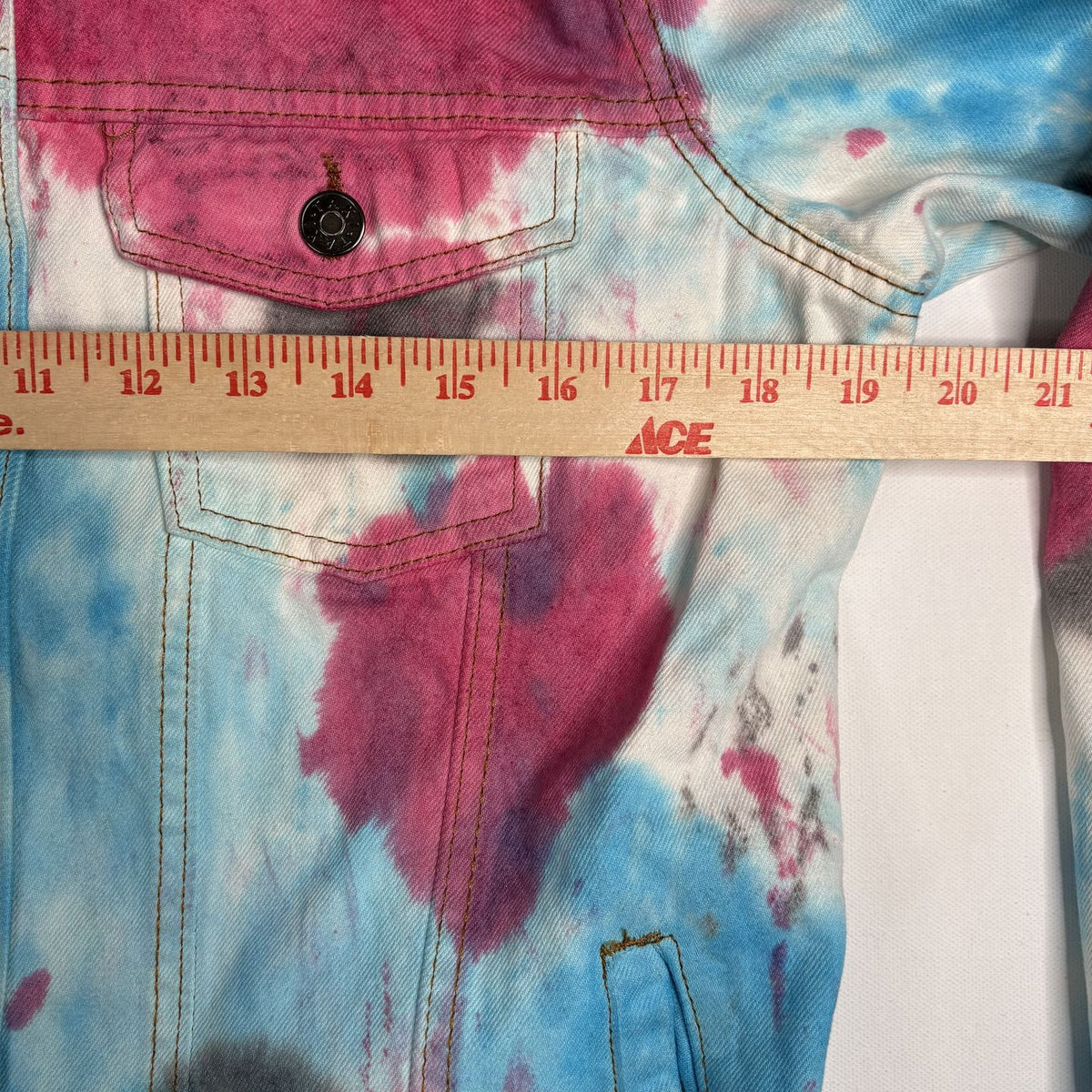 Vintage TAXI Tie Dye Denim Trucker Jacket Pink Blue S