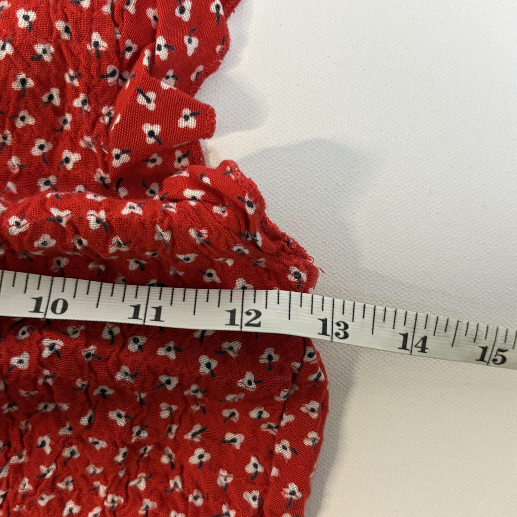 Sim & Sam Red Floral Print Short Sleeve Blouse Size S