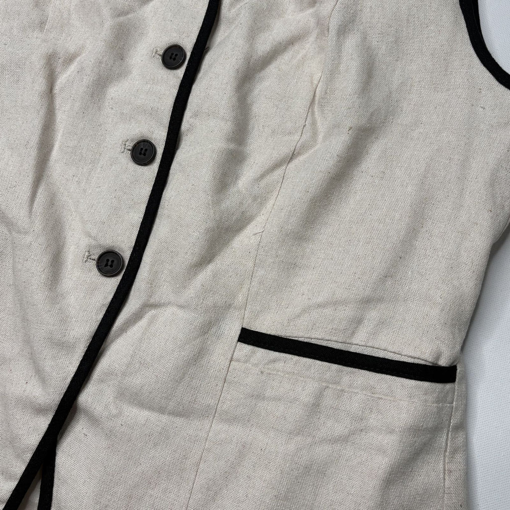 Bagatelle Collection Beige Linen Blend Button Vest Top S